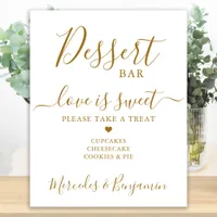 Love Sweet Personalized Gold Wedding Dessert Bar Poster