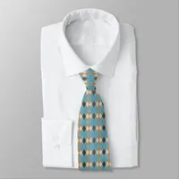 Blue Brown and Beige Diamond Pattern Neck Tie