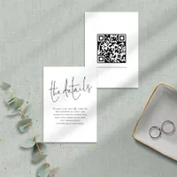 Minimalist Elegant Script QR Code Wedding Details Enclosure Card