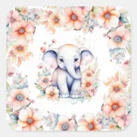 Cute Baby Elephant Girl's Baby Shower  Square Sticker