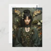 Fantasy Woman and Butterflies AI Art Postcard