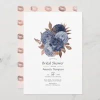 Dusty Blue and Rose Gold Floral Couples Shower Invitation
