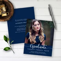 BUDGET Modern Elegant Script Blue Graduation Photo