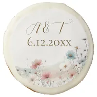 An Elegant Watercolor Wildflowers Wedding Date Sugar Cookie