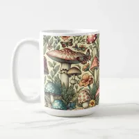 Vintage Mushrooms, Flowers, Butterflies Whimsical Coffee Mug