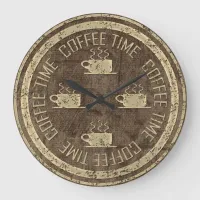 Coffee Time Gold on Brown Large Clock