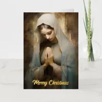 Blessed Mary Praying Christmas Gold Foil Greeting Card