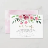 Pink Burgundy Floral Baby Shower Book Request Enclosure Card