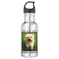 World's Best Dog Mom Pet Photo Paw Prints Stainless Steel Water Bottle