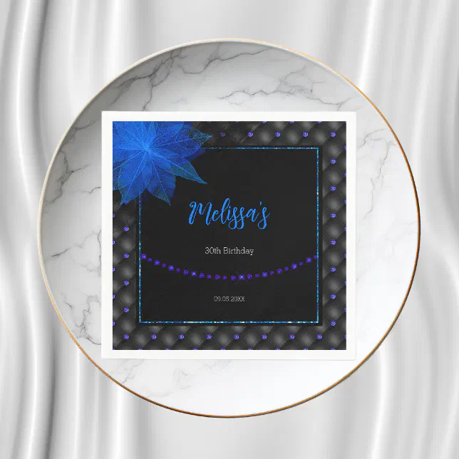 Elegant Black and Blue Birthday  Napkins