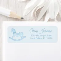 Blue Rocking Horse Baby Shower Return Address Label