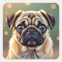 Adorable Pug Close up | Cute Dog Square Sticker