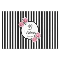 40th birthday black stripes pink florals name tissue paper