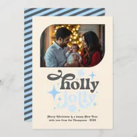 Frosted Morning Modern Blue Christmas Photo Holiday Card