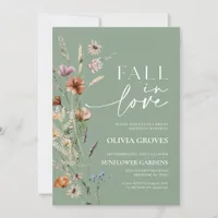 Fall in Love Sage Green Wildflower Bridal Shower  Invitation