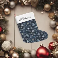 Elegant Blue Vintage Snowflakes Large Christmas Stocking