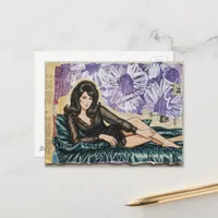 Beautiful Lady from 1969 Purple Flowers Collage  Postcard