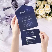 40th Birthday navy blue silver rsvp All In One Invitation