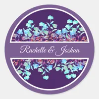 Elegant Watercolor Wildflower Script Wedding Classic Round Sticker