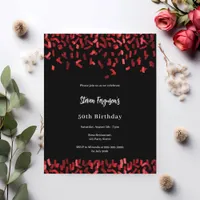 Birthday black red confetti invitation