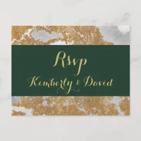 Marble Green and Gold  Wedding rsvp Postcard