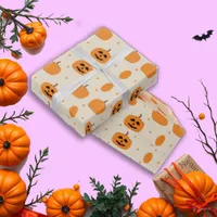 Playful Orange Pumpkin Cream Minimal Halloween Wrapping Paper