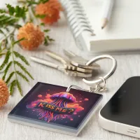 Colorful Jellyfish Illustration With Kiss Me Text  Keychain