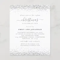 Budget Glam Silver Glitter Christmas Party Invite