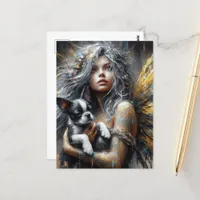 Fairy and a Boston Terrier Puppy Postcard