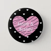 Personalized Pink and White Hearts Couple Button