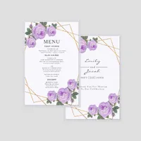 Elegant Gold Geo Purple Floral Wedding Laminated Menu