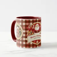 Christmas Red Checks Santa Family Photos Custom Mug
