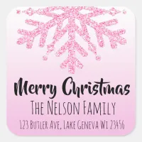 Pink Snowflake Personalized Christmas Square Sticker