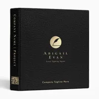 Elegant Glitter Gold Feather Black Leather Notary 3 Ring Binder
