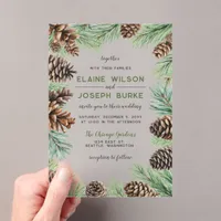 Rustic Winter Foliage Pine cone Wedding Acrylic Invitations