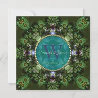 Shaman Spirit Nature Green Monogram Engagement Invitation