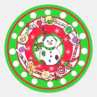 Whimsical Hand Drawn Christmas Snowman Classic Round Sticker