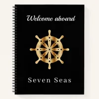 Guest book black yacht name gold steering wheel