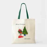 Cute White Christmas Duck Wearing a Wreath Tote Bag