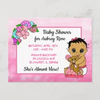 Baby Shower for Girl, Pink Bow Ethnic Baby Postcard