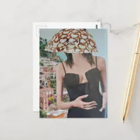Sexy Woman with Bowl on Her Head surreal collage Postcard