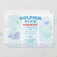 Dolphin Dive Aquarium Ocean Swim Kids Birthday Invitation