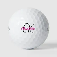 Pink monogram initials name golf balls