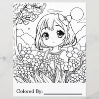 Anime Girl with Flowers | Coloring Page