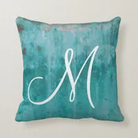 Turquoise Rust Monogram Throw Pillow