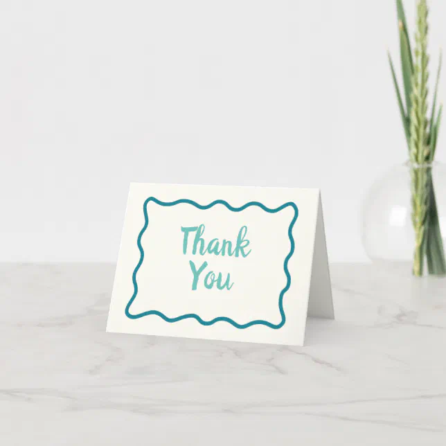 Whimsical Minimal Wavy Border Handwritten Simple Thank You Card