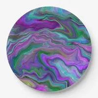 Purple, Green and Blue Fluid Art Marble   Paper Plates