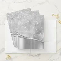 Metal and Glitter Wave Silver ID807 Pocket Folder