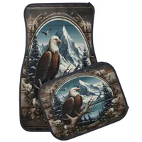 Majestic Eagle Perched Near Towering Mountains Car Floor Mat