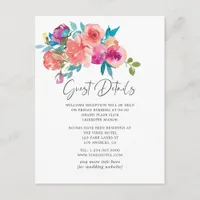 Coral and Fandango Floral Wedding Guest Details Enclosure Card